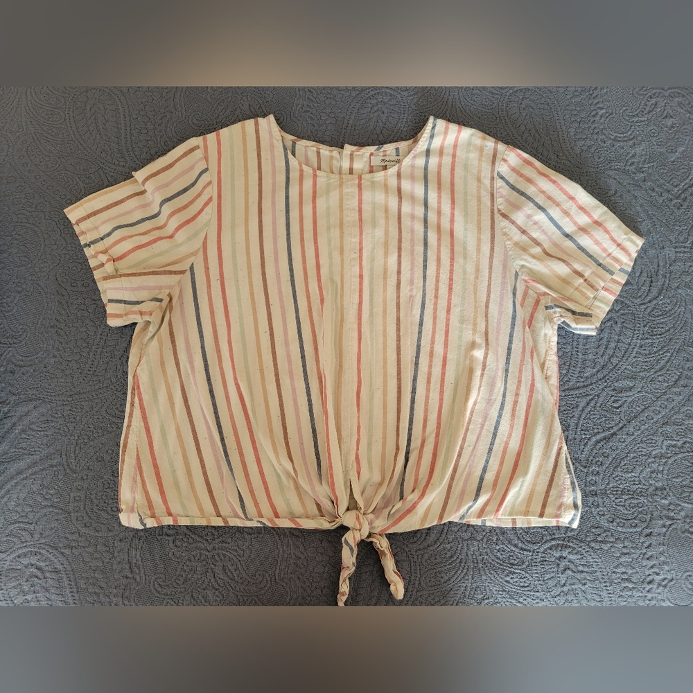 Madewell Multicolor Striped Tie Front Top w/ Back Buttons